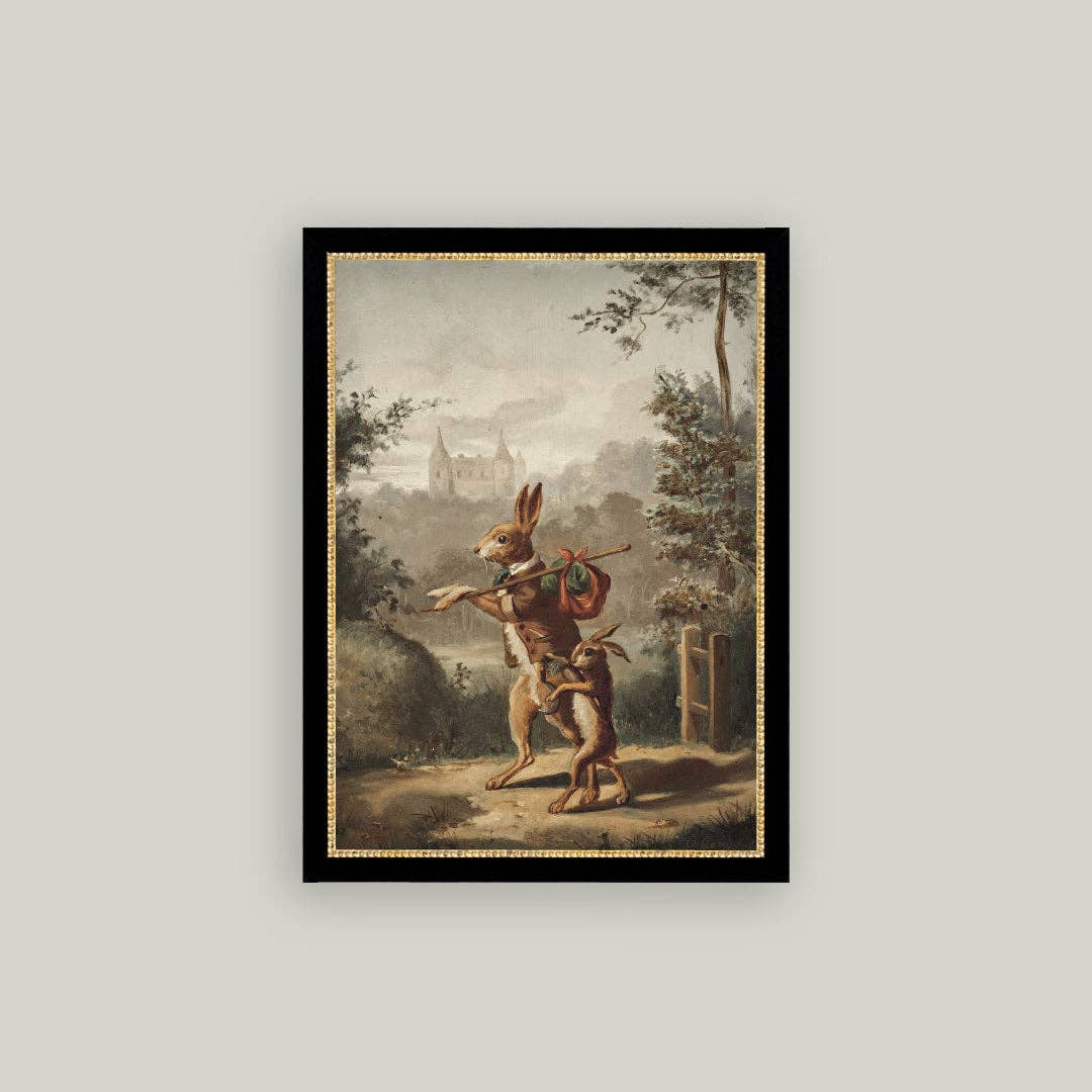 Traveling Rabbit Framed Antique Art - Luxe B Co