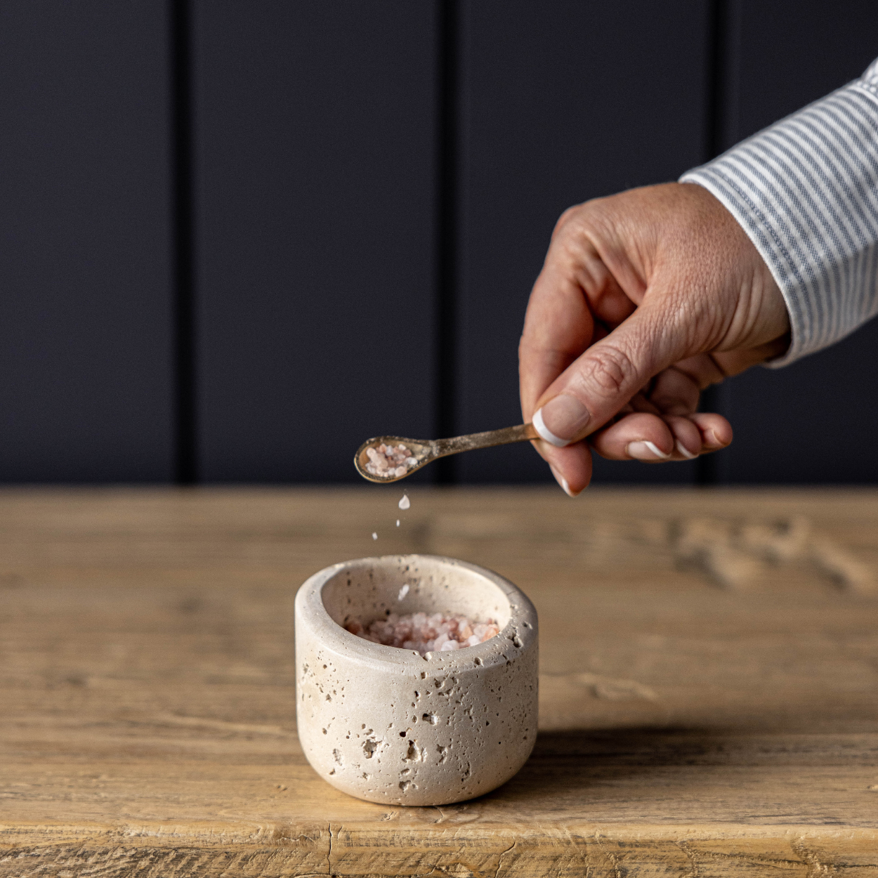 Travertine Salt Cellar With Spoon | By Luxe B Co. 