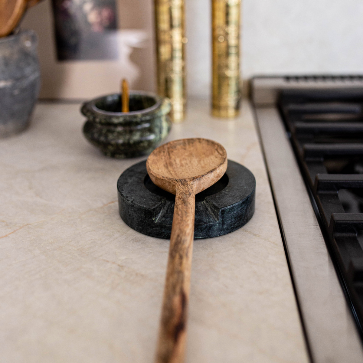 Turned Emerald Green Marble Round Spoon Rest | By Luxe B Co.