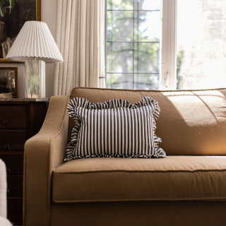 Ruffle Lumbar Pillow Cover Black Charcoal Stripes - Luxe B Co