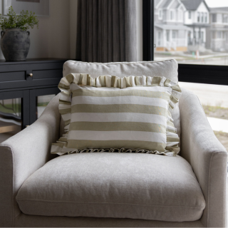 Ruffle Lumbar Pillow Cover Sage Green Bold Stripe - Luxe B Co