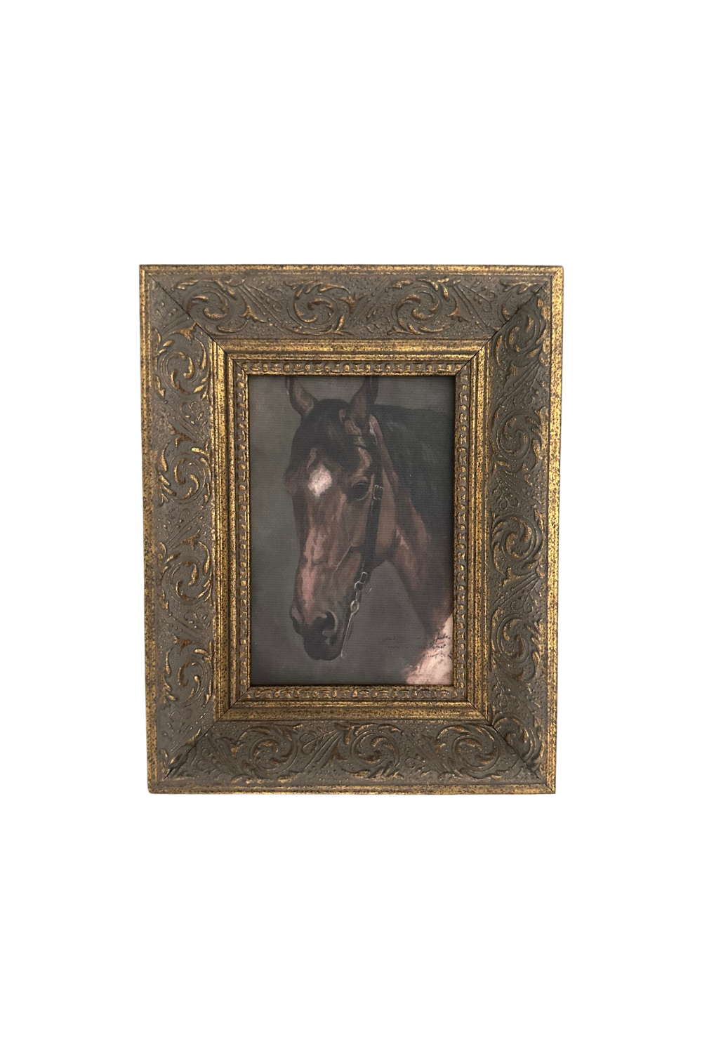 Horse Portrait Framed Antique Art