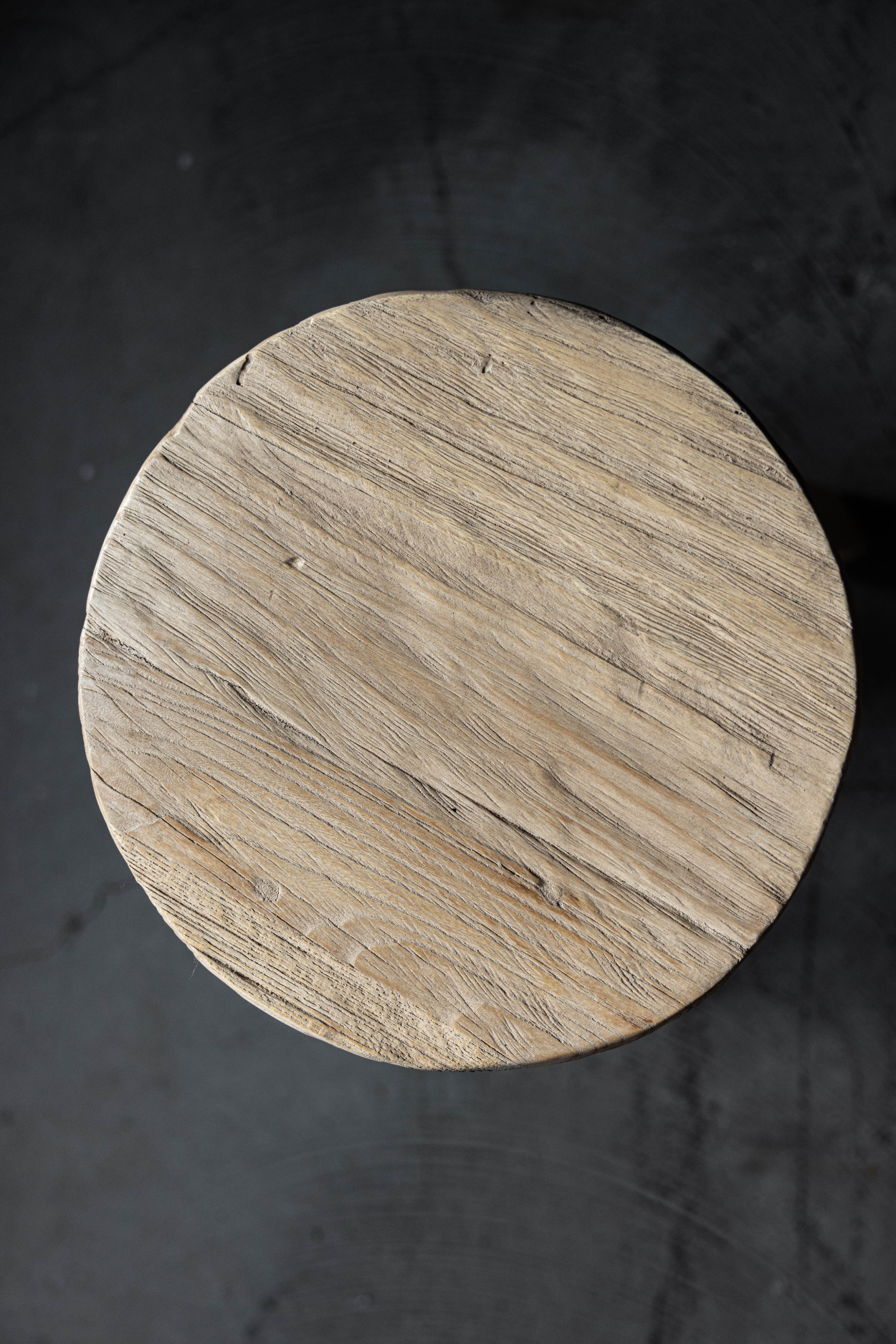 Vintage Reclaimed Elm Wood Round Stool - Luxe B Co