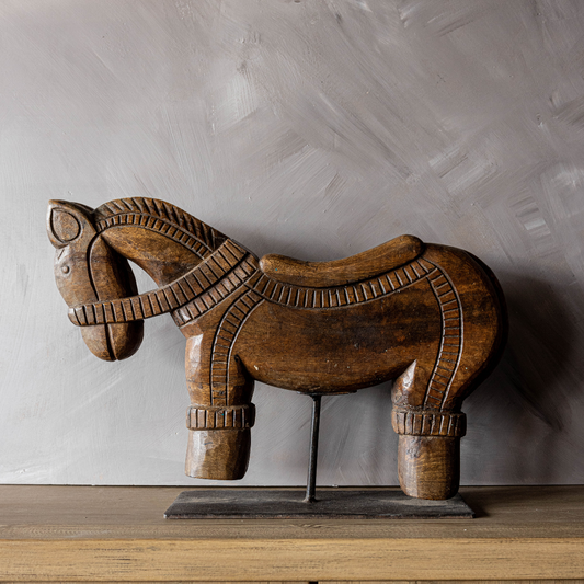 Vintage Found Carved Wooden Horse With Stand | By Luxe B Co.