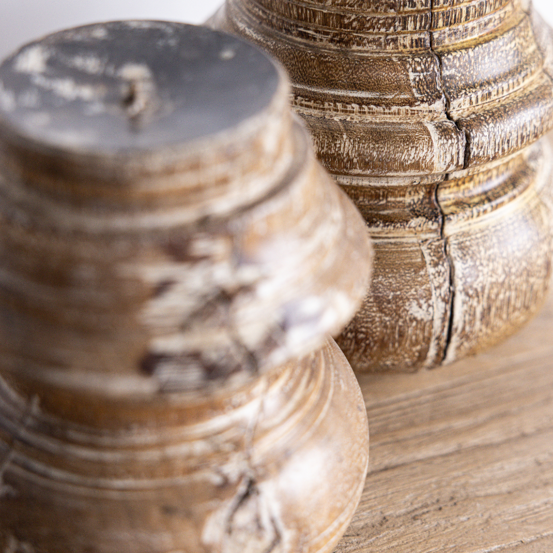 Vintage Glazed Wooden Candle Holder | By Luxe B Co.