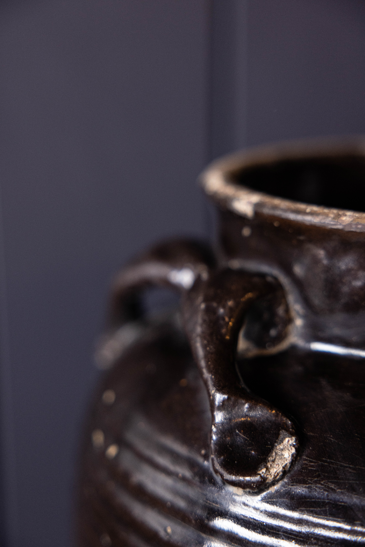 Vintage Inspired Dark Brown Glazed 4 Handle Pot | By Luxe B Co