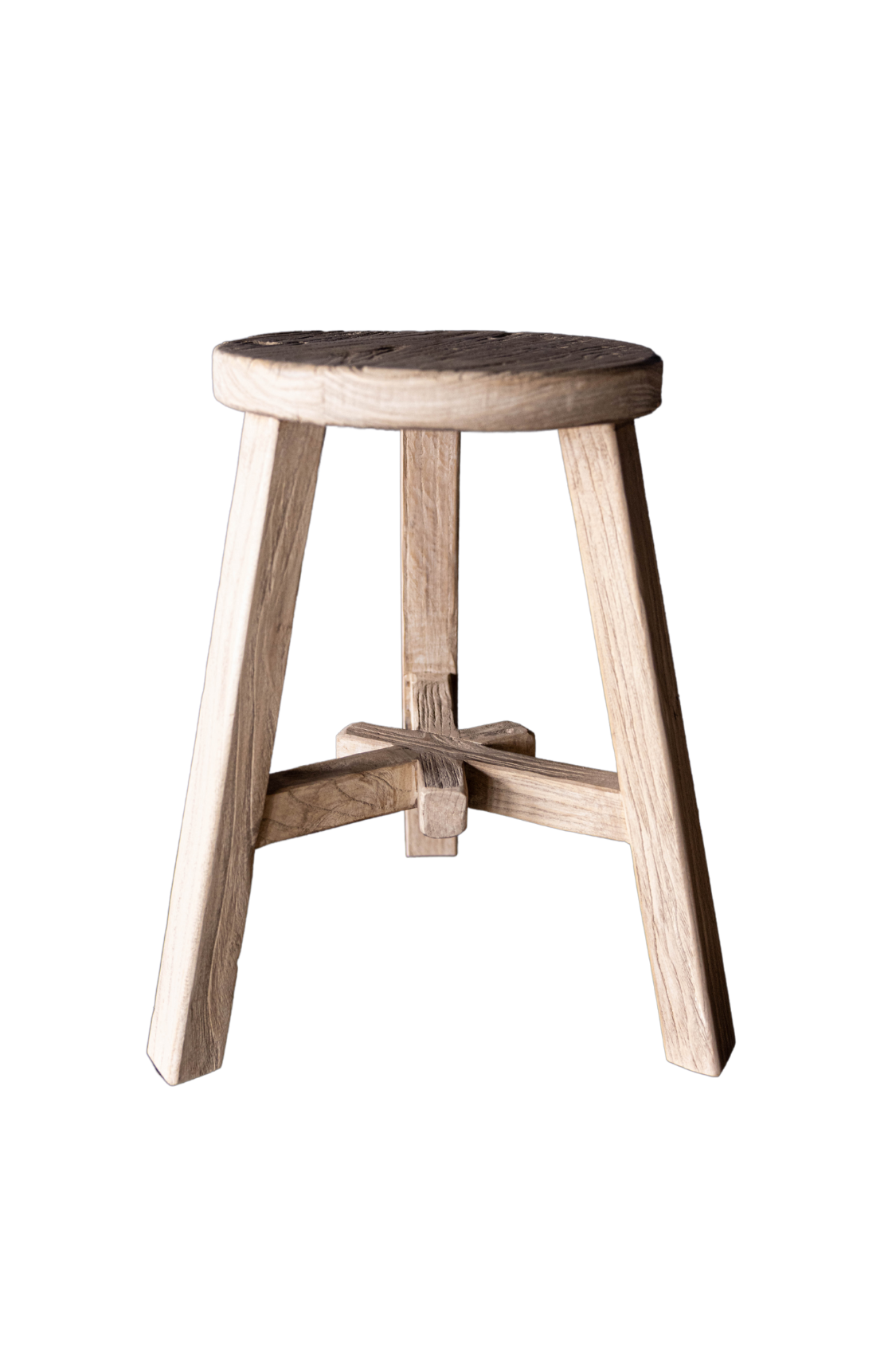 Vintage Reclaimed Elm Wood Round Stool