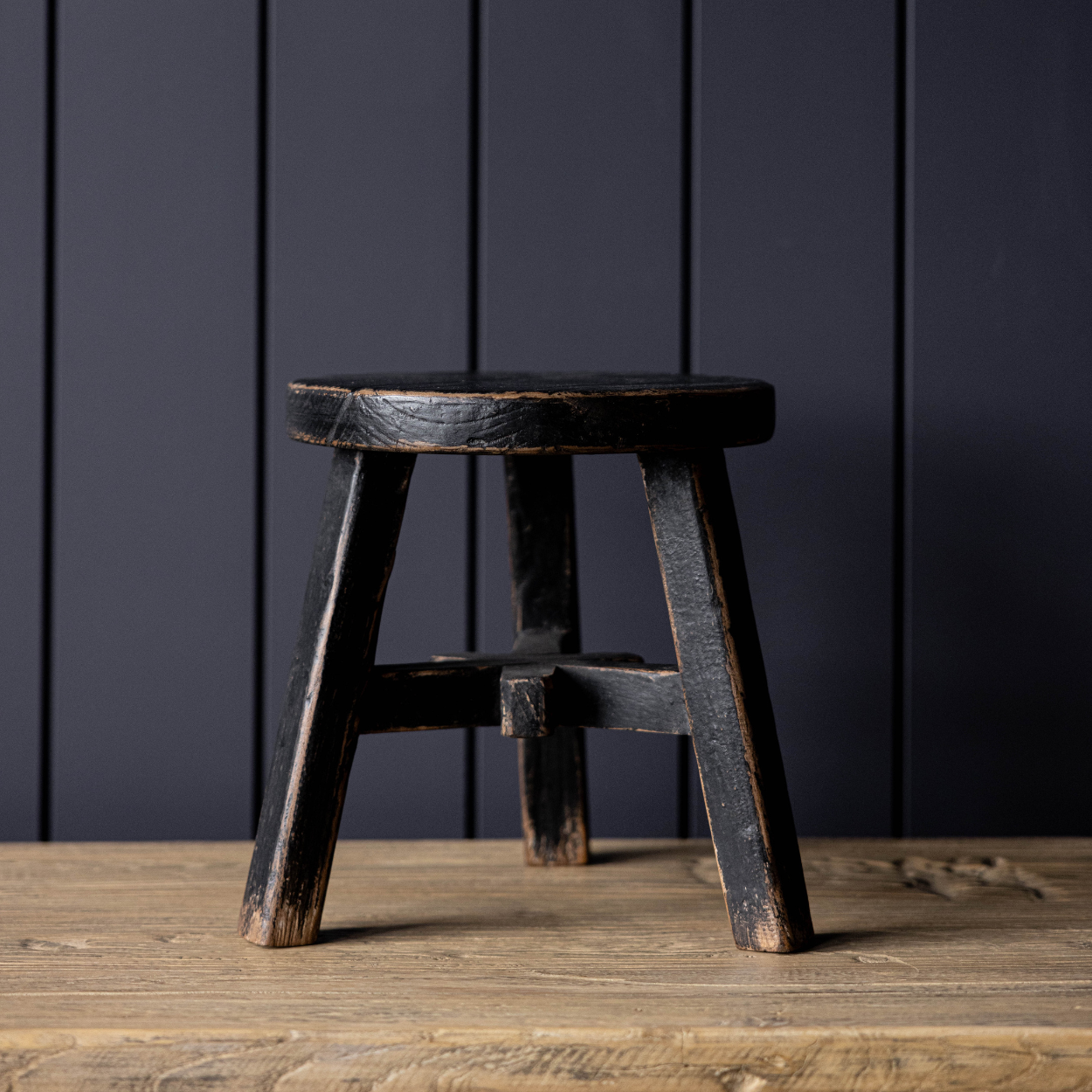 Vintage Reclaimed Round Small Stool Black | By Luxe B Co.