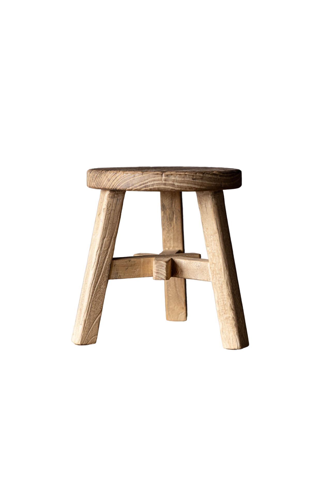 Vintage Reclaimed Round Small Stool Natural | By Luxe B Co.