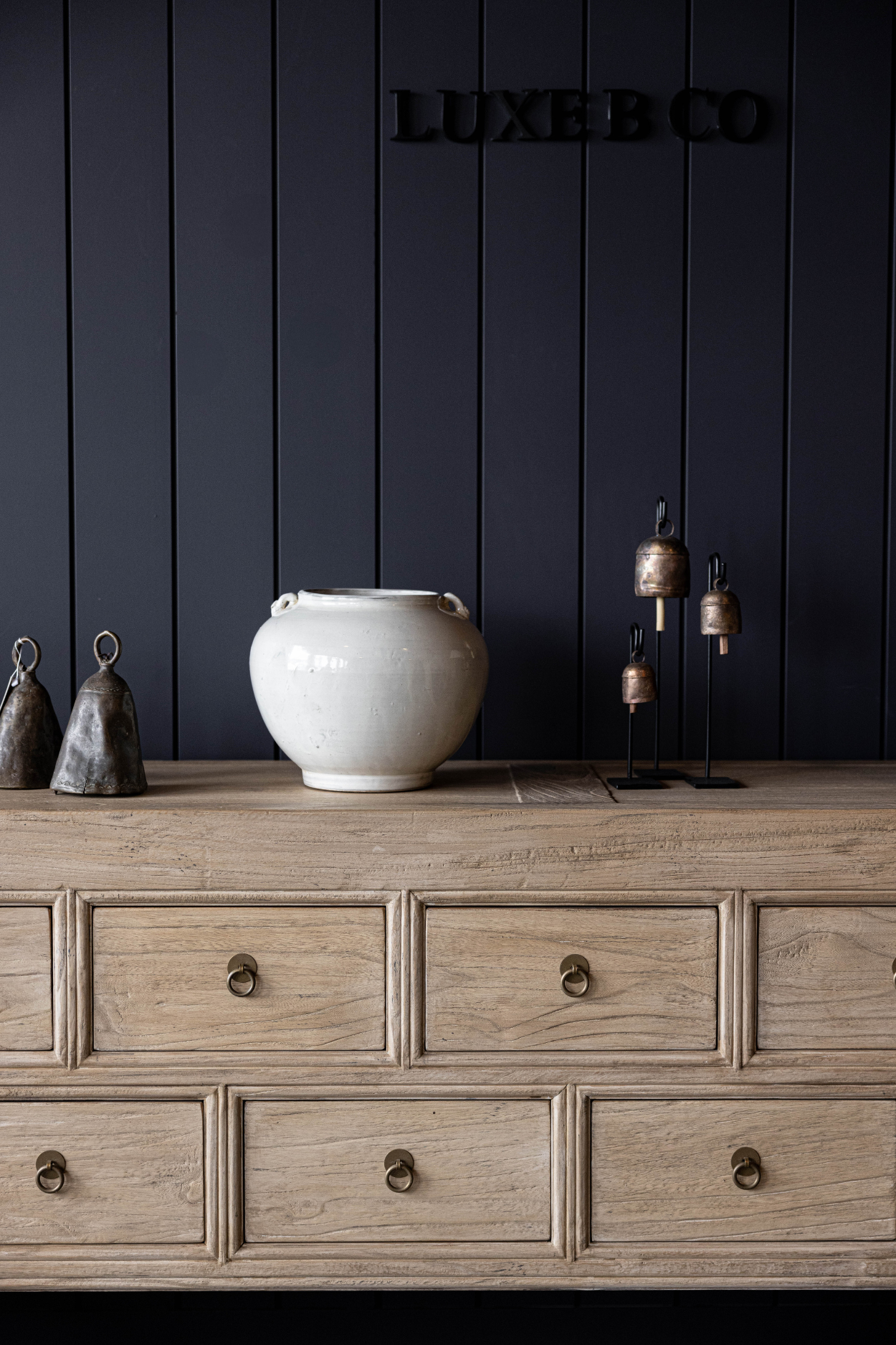 Vintage Studio Elm Wood 13-Drawer Console Table | By Luxe B Co. 