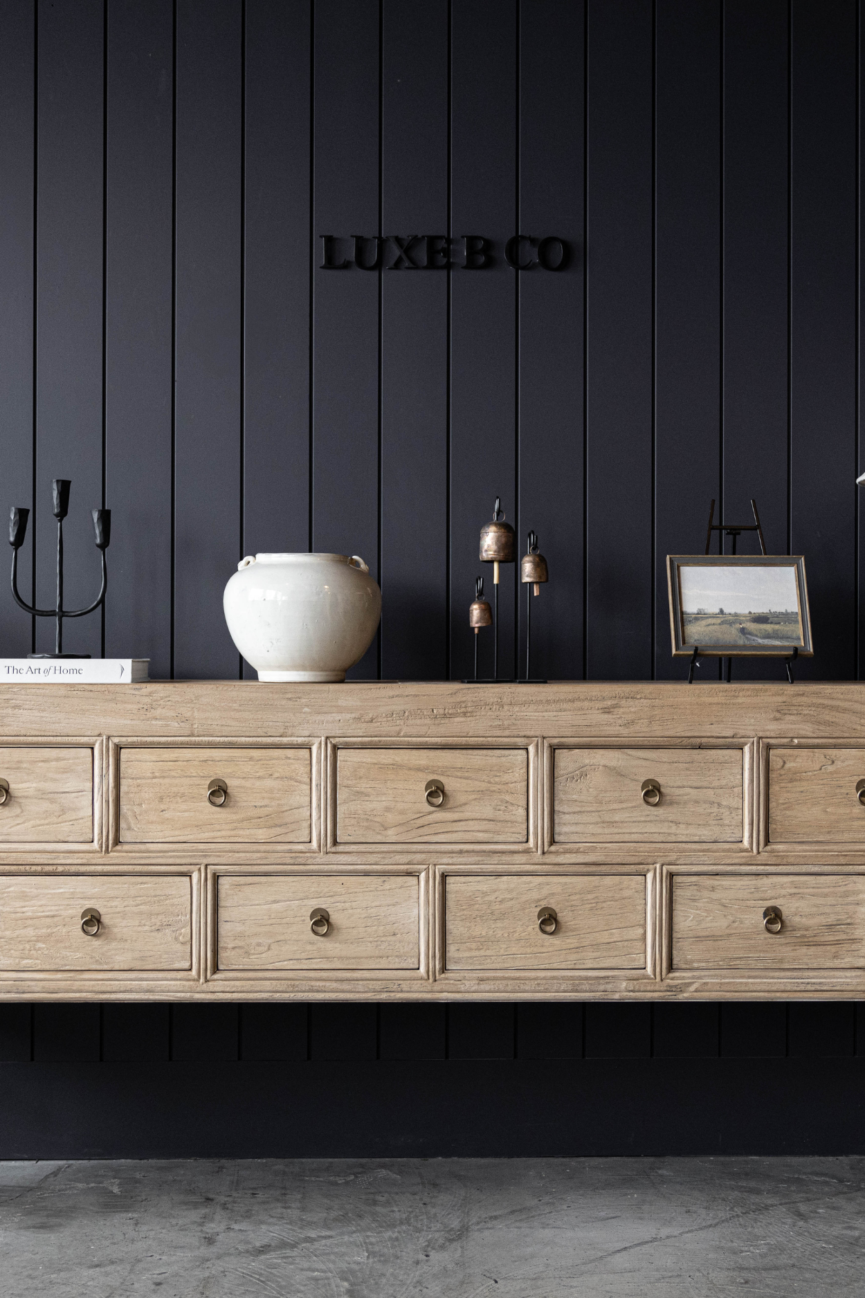 Vintage Studio Elm Wood 13-Drawer Console Table | By Luxe B Co. 