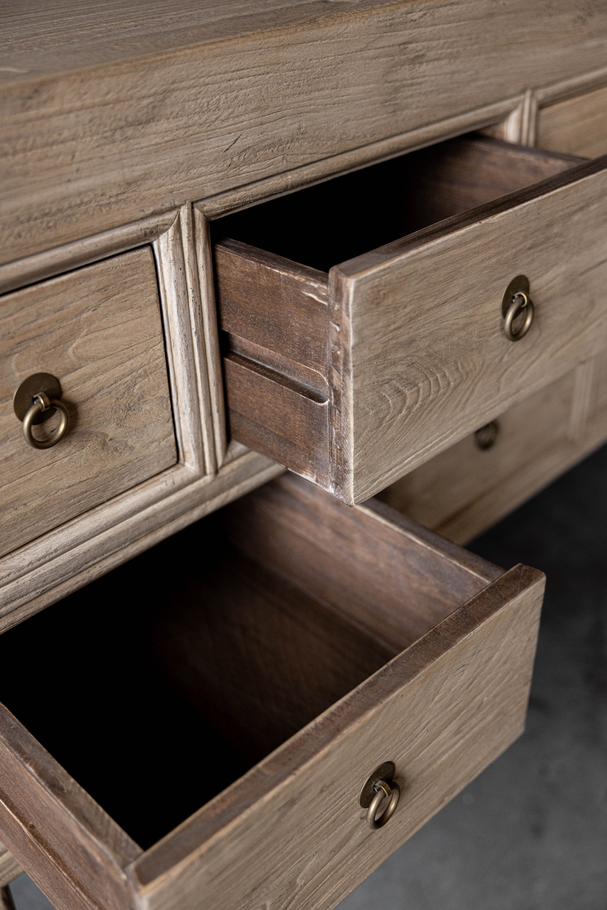 Vintage Studio Elm Wood 13-Drawer Console Table | By Luxe B Co. 