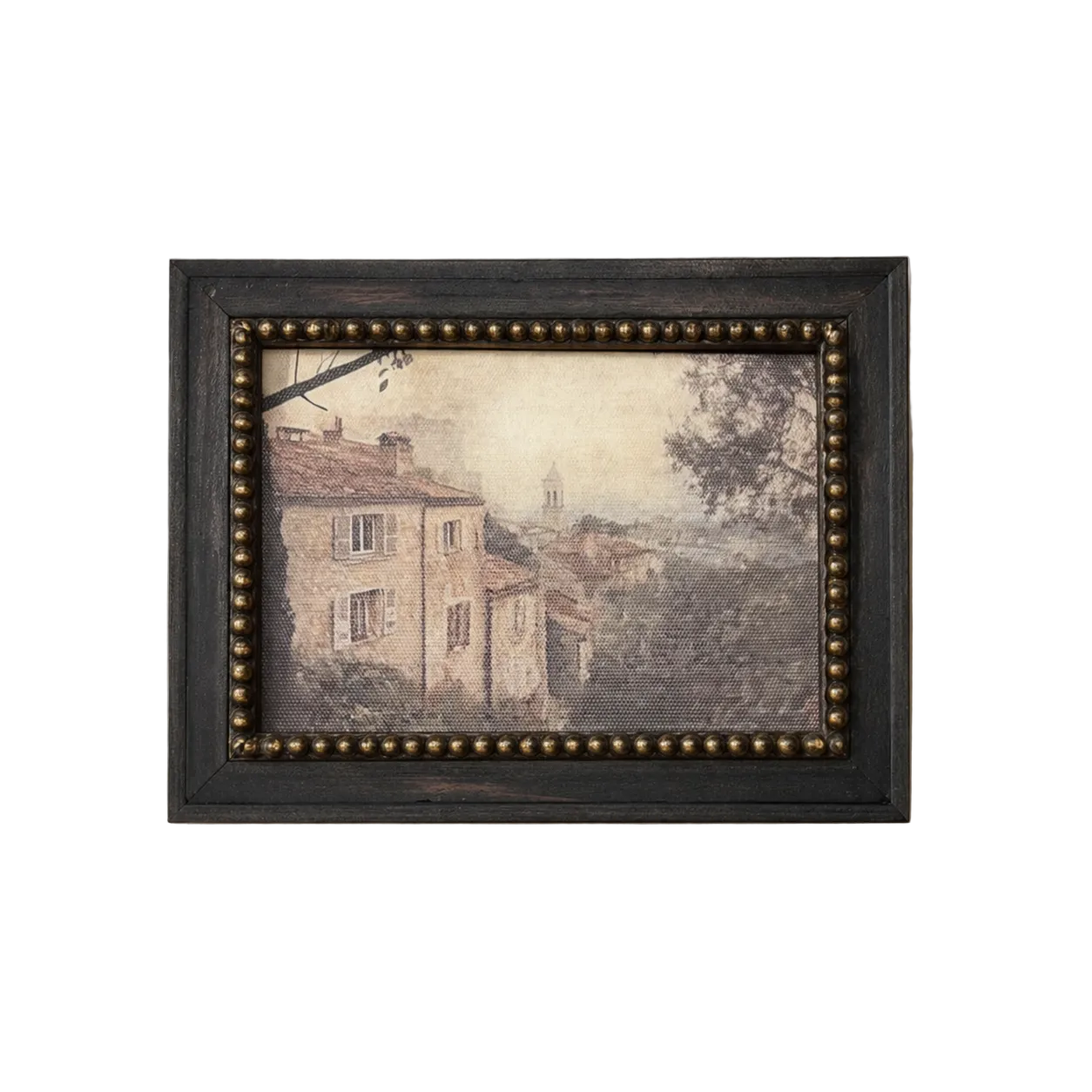 Vintage European Town | Antique Inspired Black Beaded Framed Art | By Luxe B Co. 