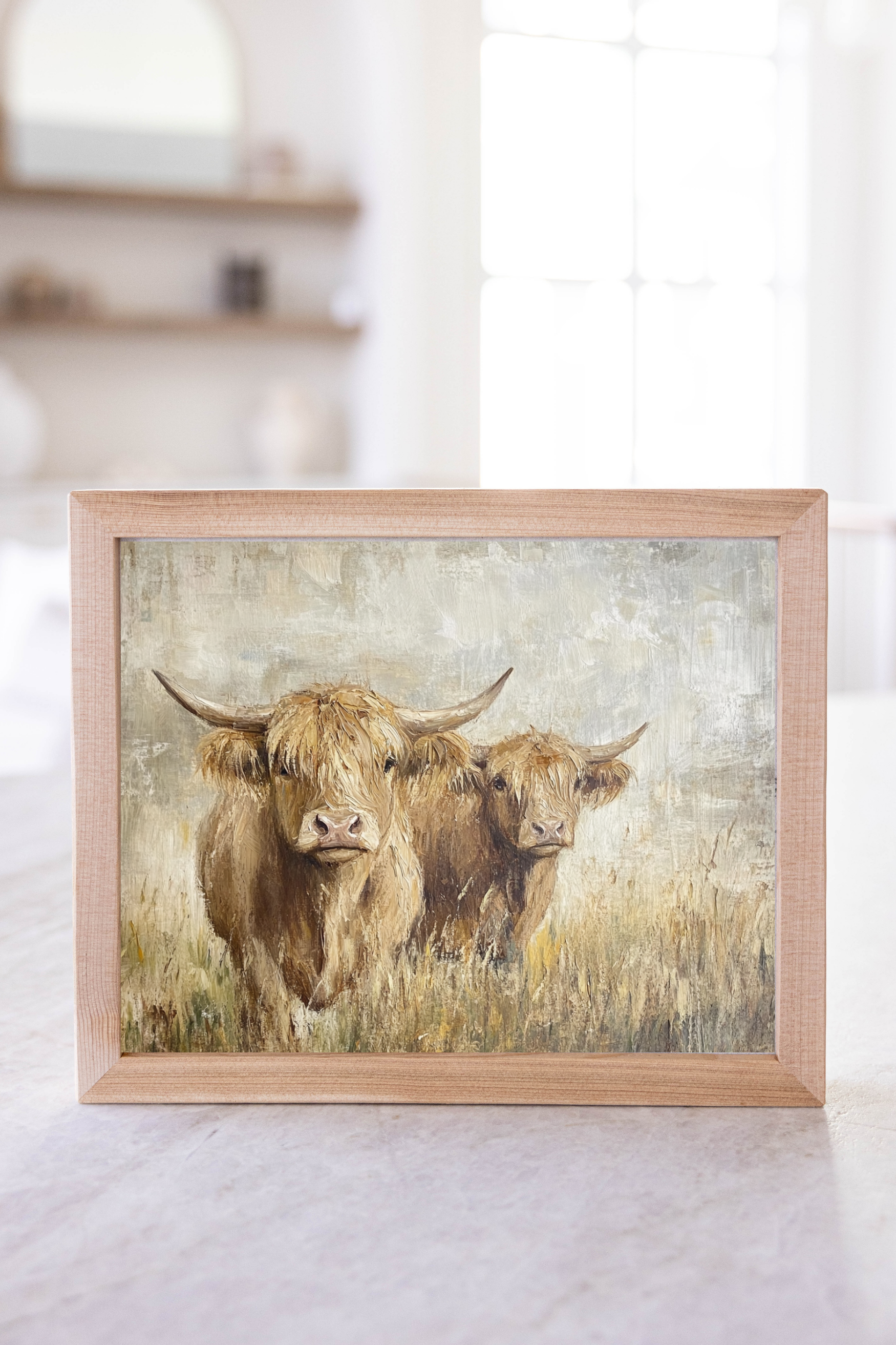 Vintage Highland Cows Pine Framed Art | 004