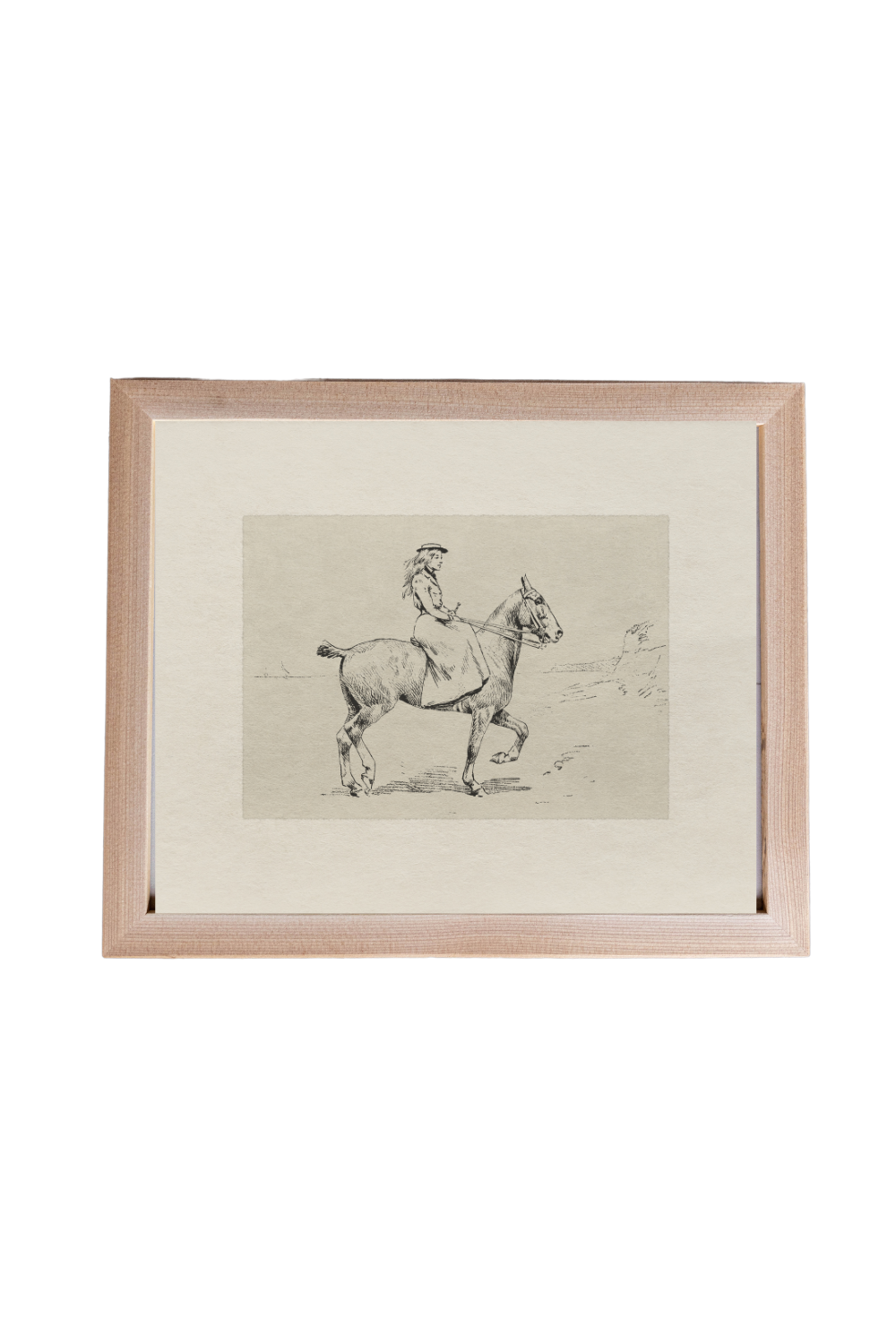 Vintage Equestrian Pine Framed Art | 112