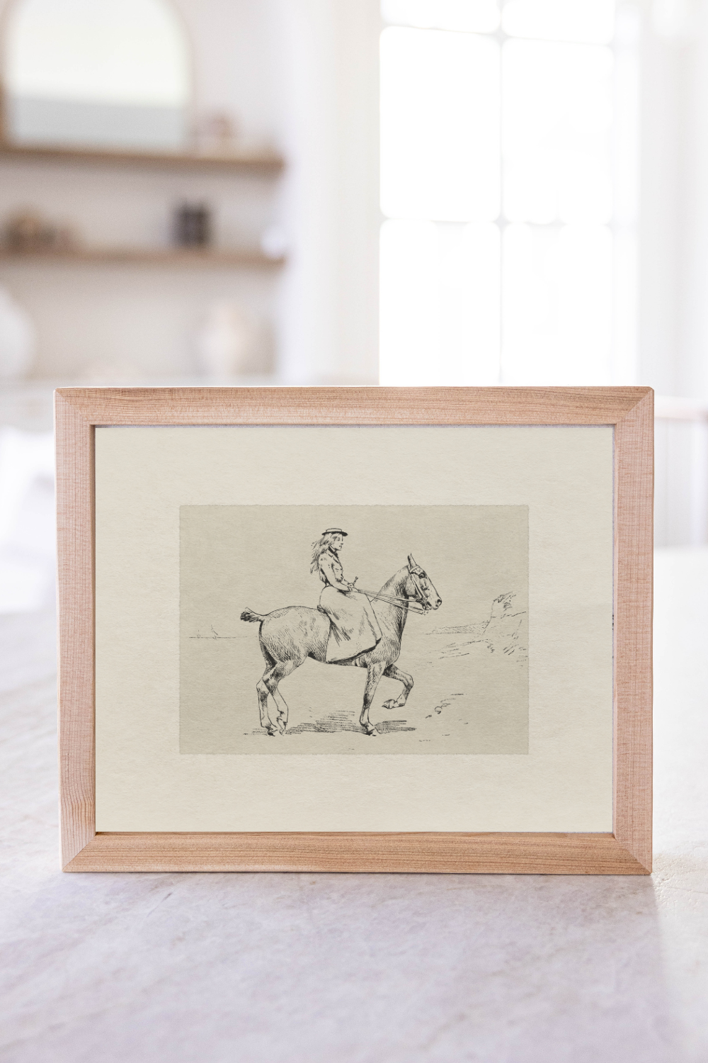 Vintage Equestrian Pine Framed Art | 112