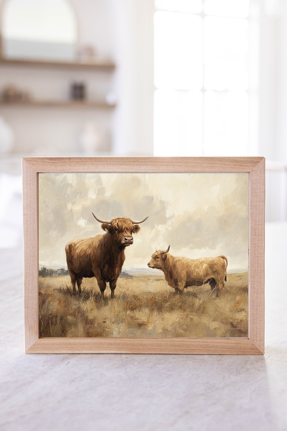 Vintage Highland Cows Pine Framed Art | 006