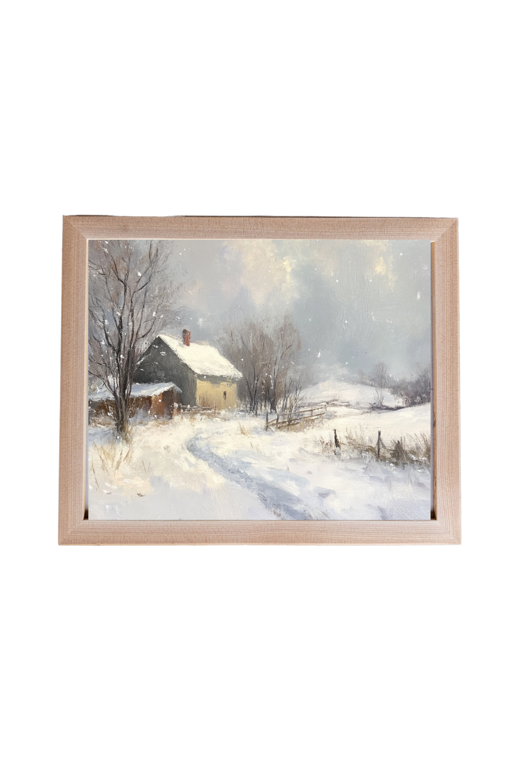 Vintage Winter Cottage Pine Framed Art | 001