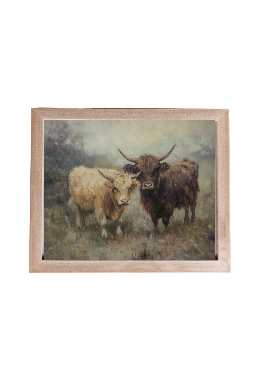 Vintage Highland Cows Pine Framed Art | 007