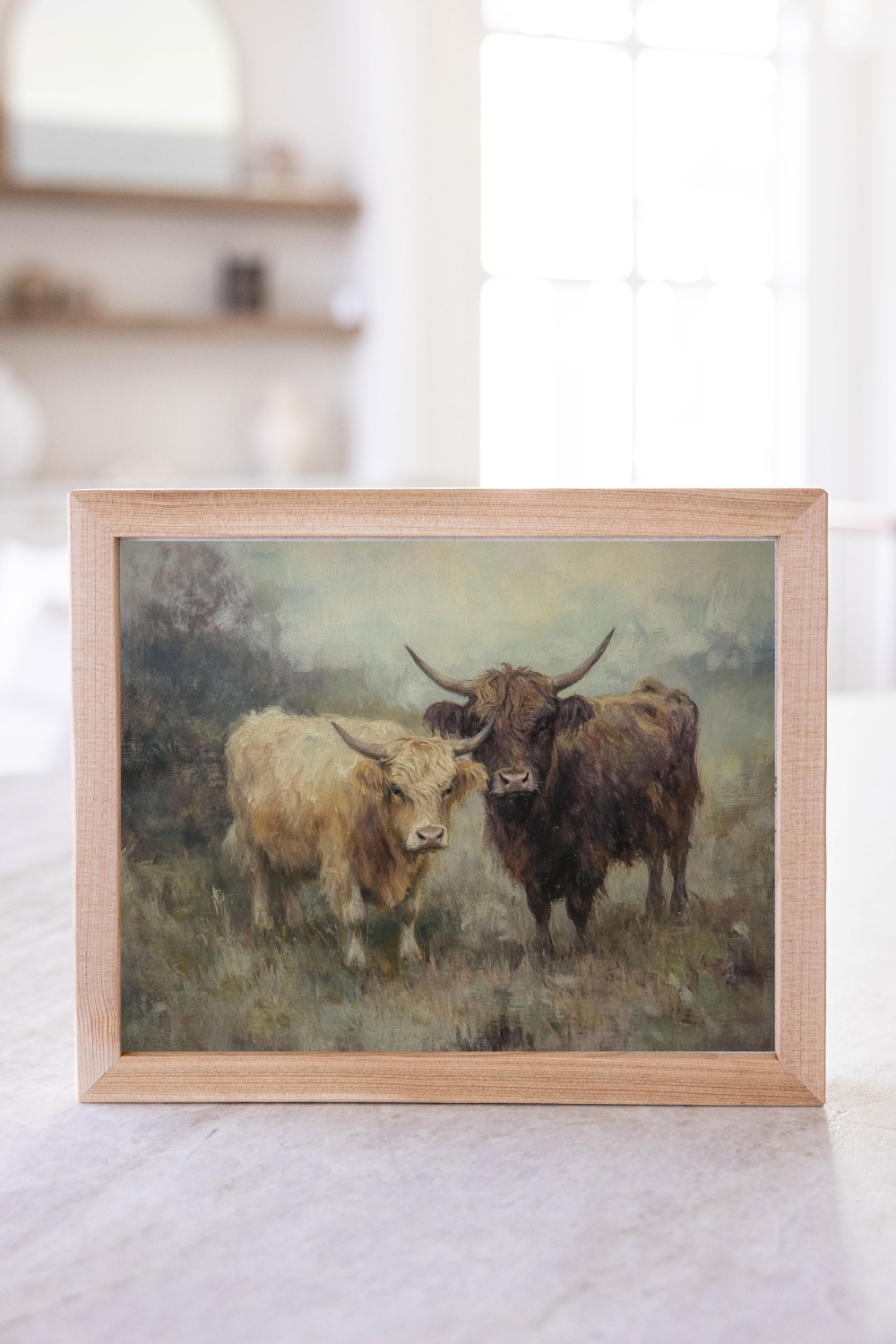 Vintage Highland Cows Pine Framed Art | 007