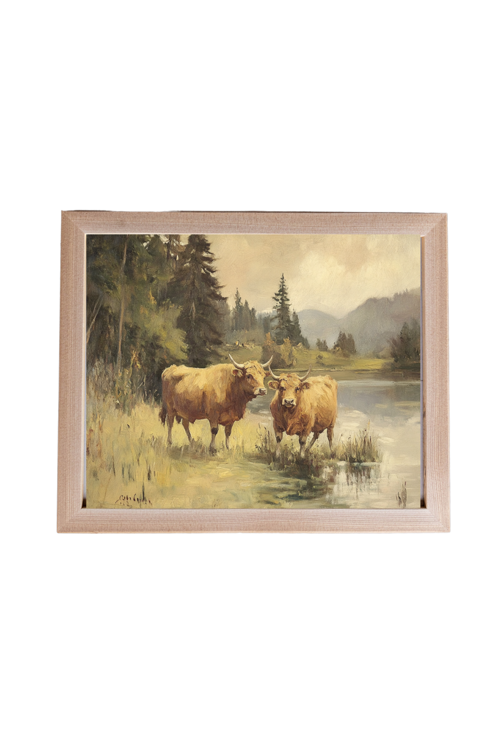 Vintage Highland Cows Pine Framed | 002