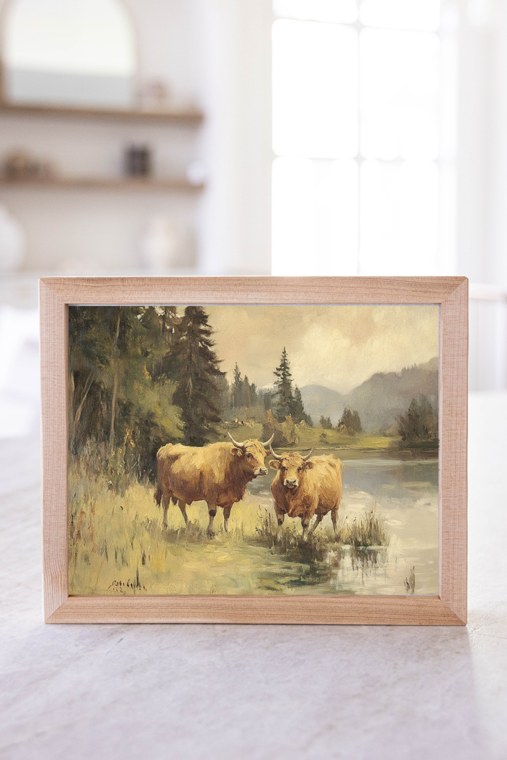 Vintage Highland Cows Pine Framed | 002