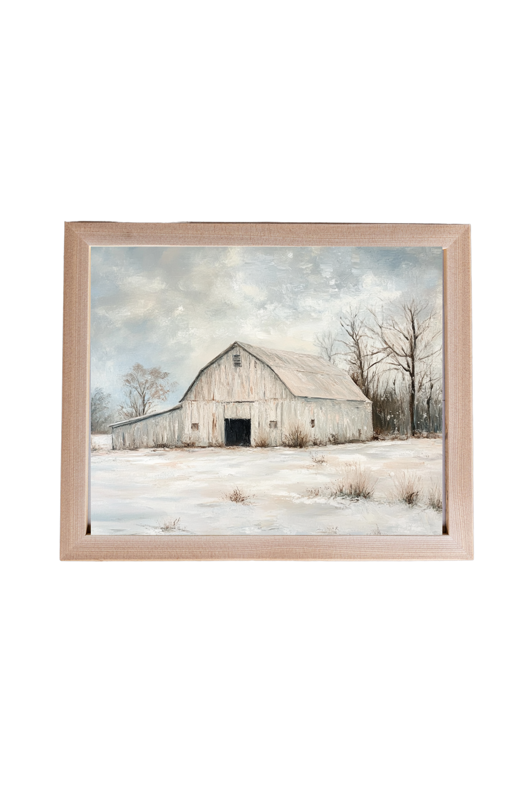 Vintage Winter Old White Barn Pine Framed Art | 003