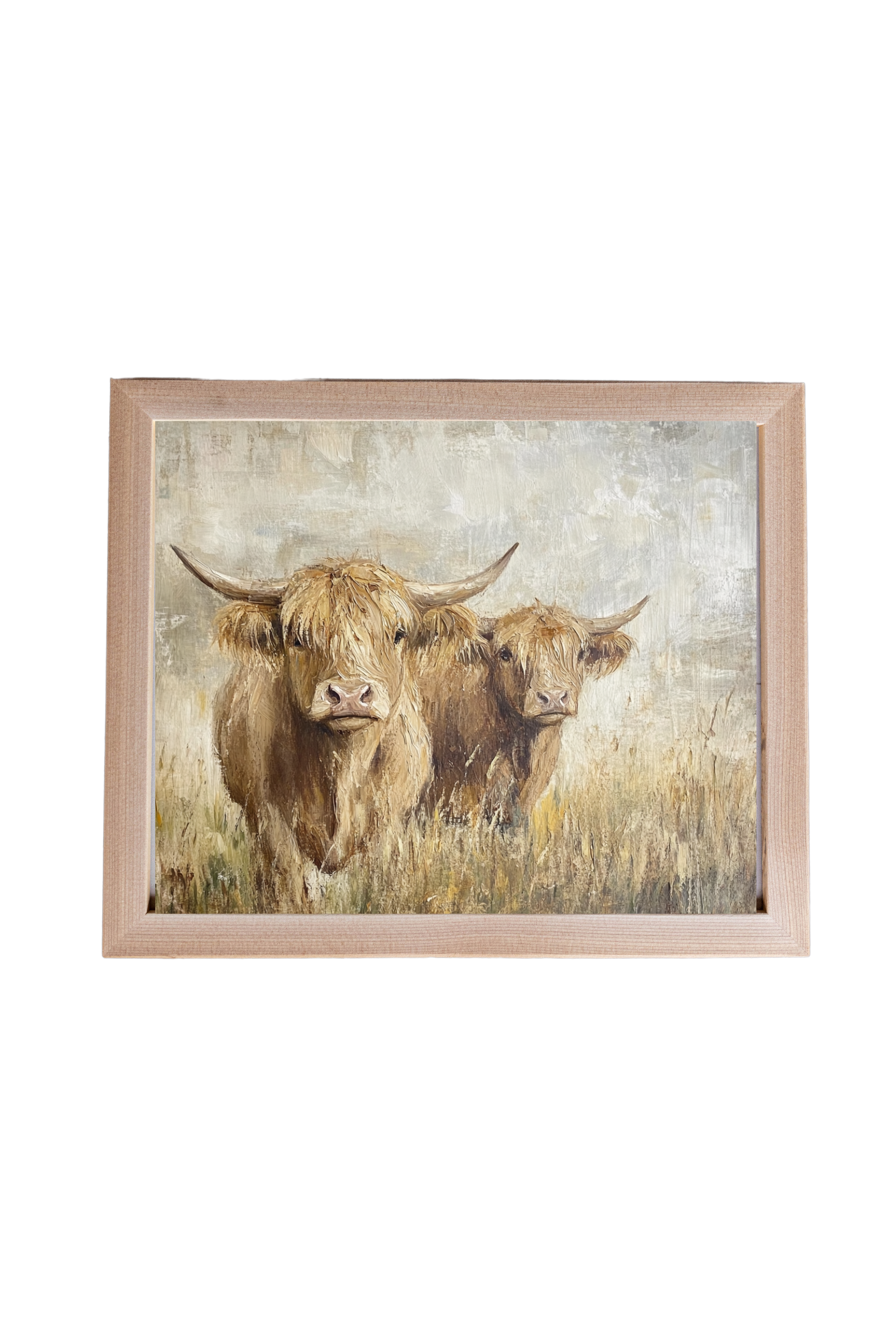 Vintage Highland Cows Pine Framed Art | 004