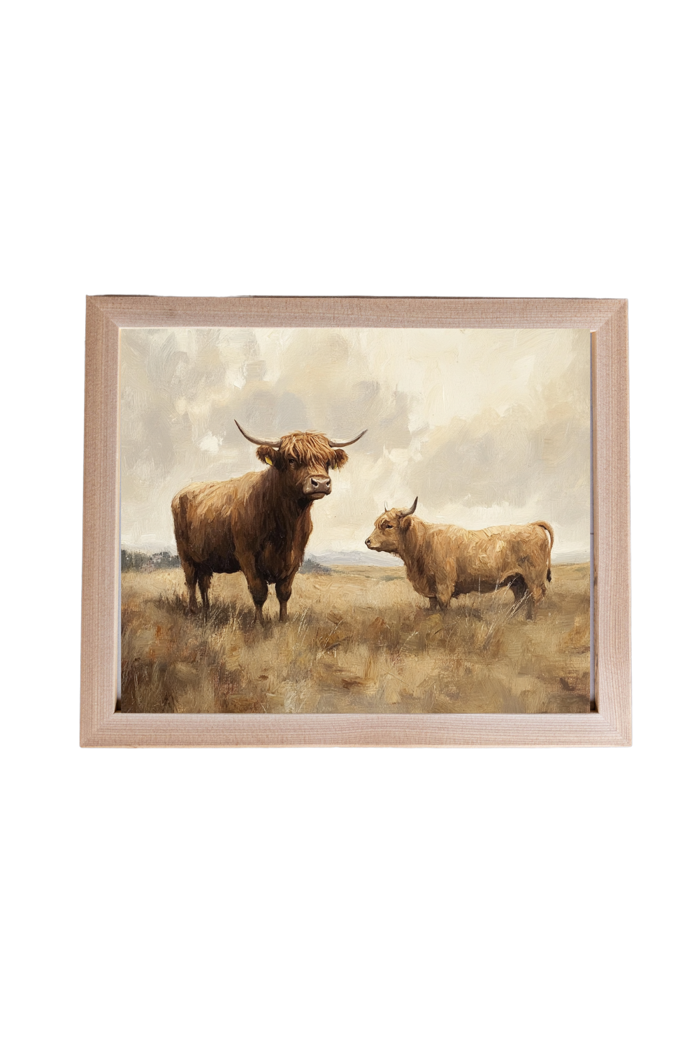 Vintage Highland Cows Pine Framed Art | 006