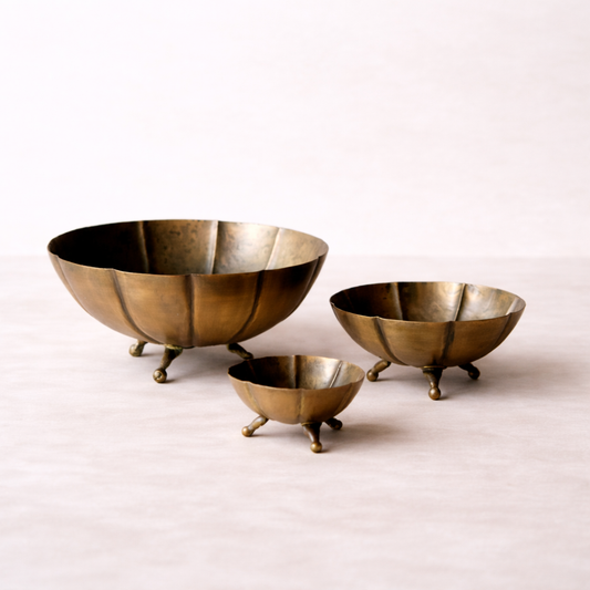 Vintage Inspired Brass Scalloped Footed Bowl Set of 3 | By Luxe B Co.