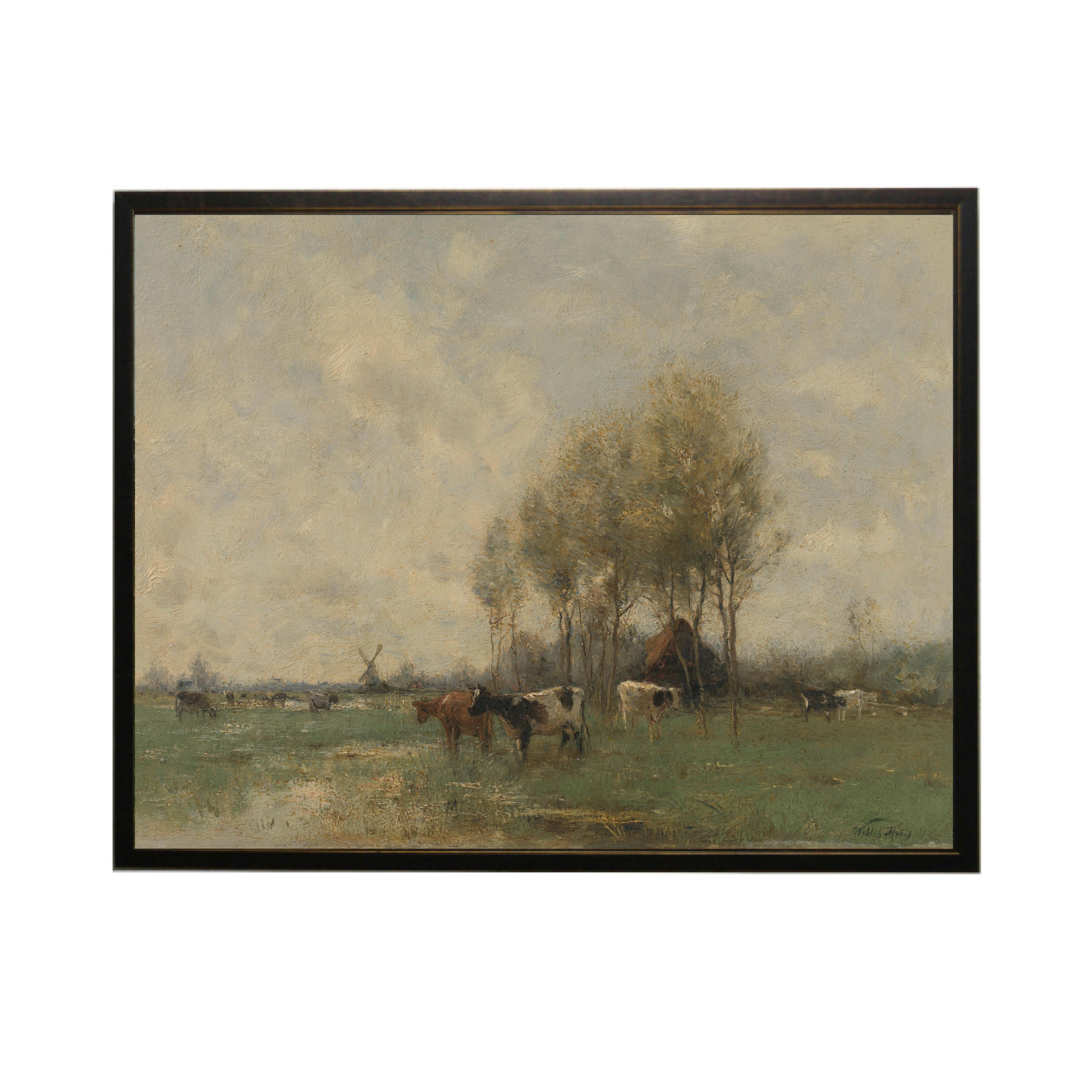 Vintage Oil Painting Cows In Pasture Framed Art | By Luxe B Co.