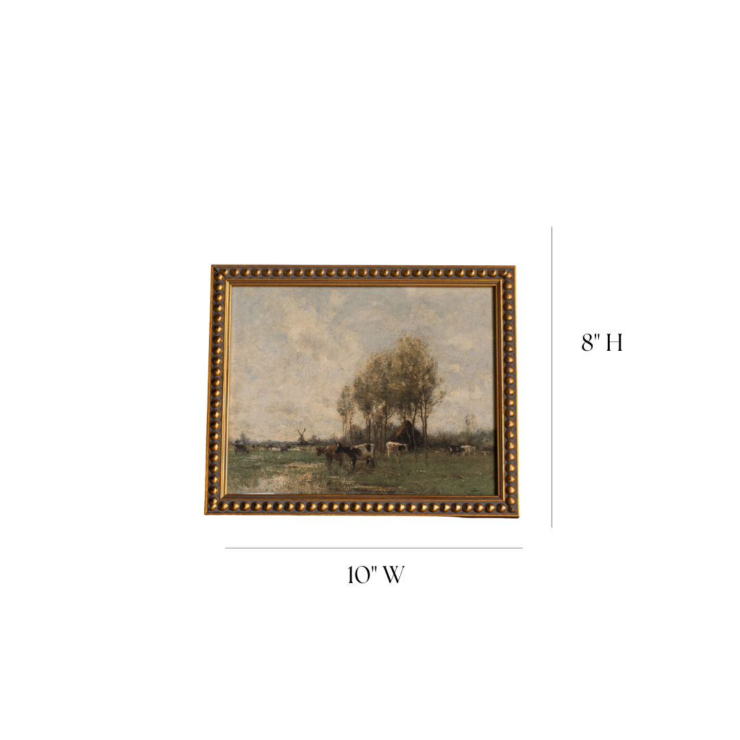 Vintage Oil Painting Cows In Pasture Framed Art | By Luxe B Co.
