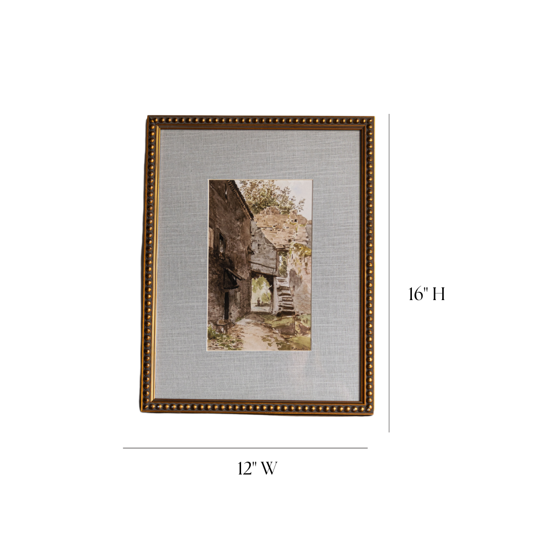 Vintage Watercolor European Beaded Framed Art Large | By Luxe B Co.