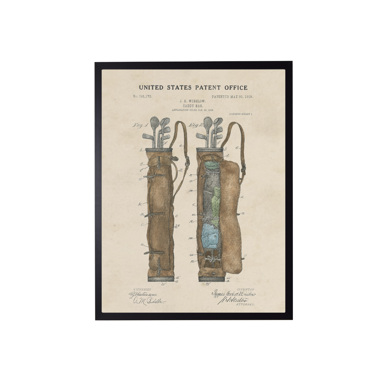 Vintage Watercolor Golf Bag Framed Art | By Luxe B Co.