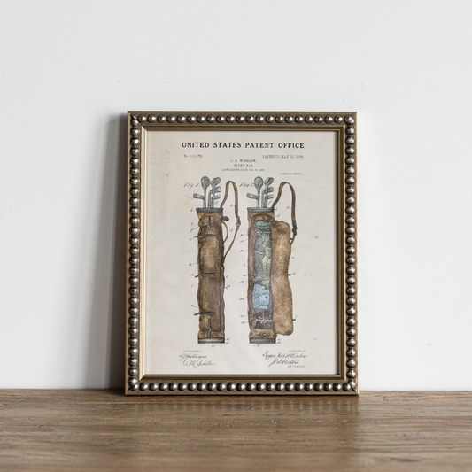 Vintage Watercolor Golf Bag Framed Art | By Luxe B Co.