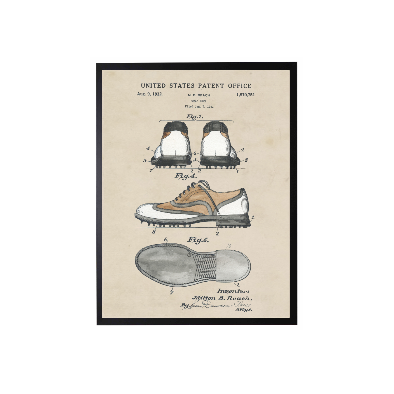 Vintage Watercolor Golf Shoe Framed Art | By Luxe B Co.