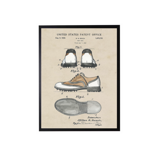 Vintage Watercolor Golf Shoe Framed Art | By Luxe B Co.