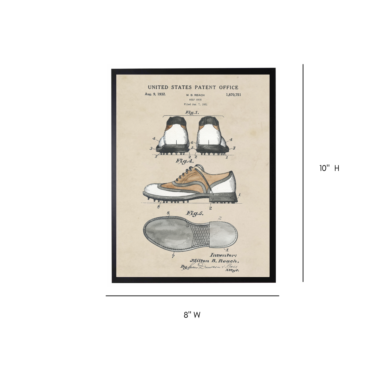 Vintage Watercolor Golf Shoe Framed Art | By Luxe B Co.