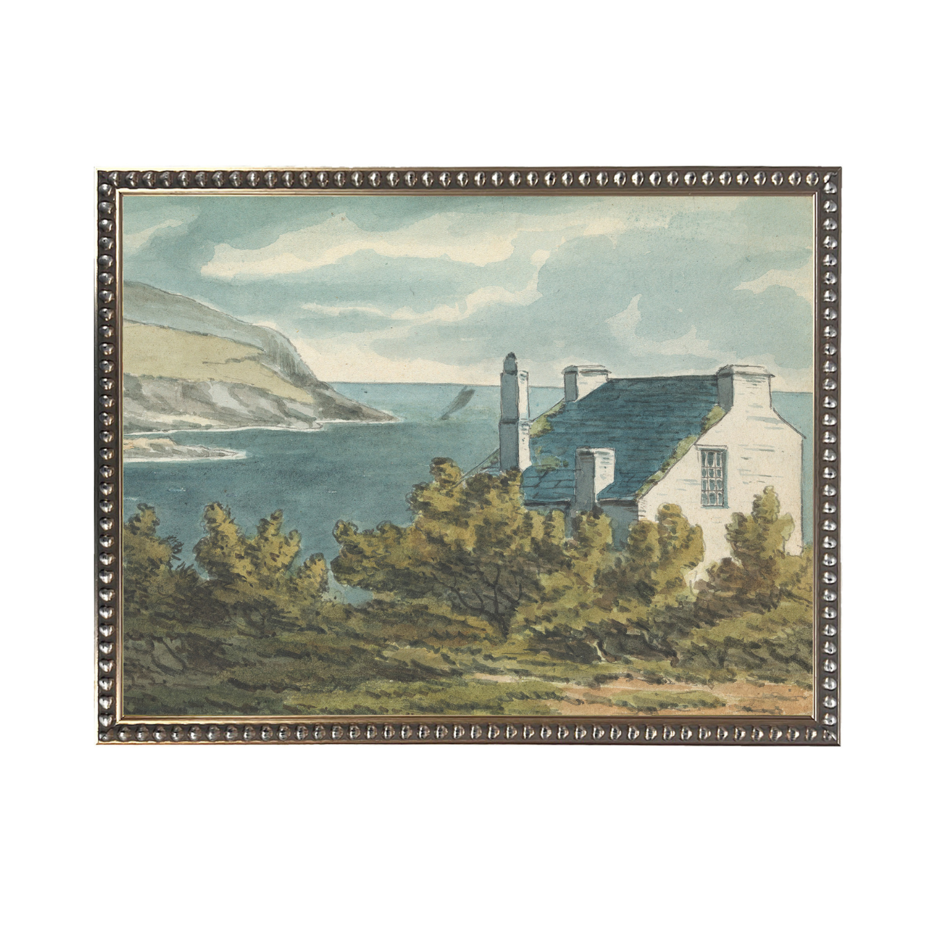 Vintage Watercolor Lakeside Property Framed Art | By Luxe B Co.