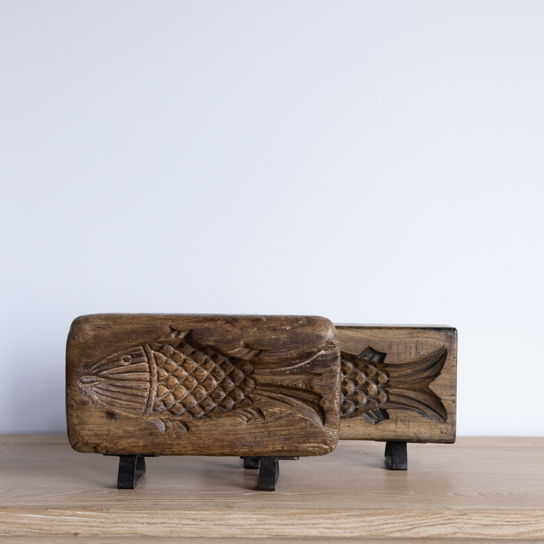 Vintage Wooden Carved Fish With Iron Stand | By Luxe B Co