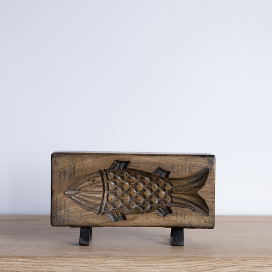 Vintage Wooden Carved Fish With Iron Stand | By Luxe B Co