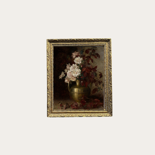 Antique Floral Vase | French Brass Gold Mould Framed Art