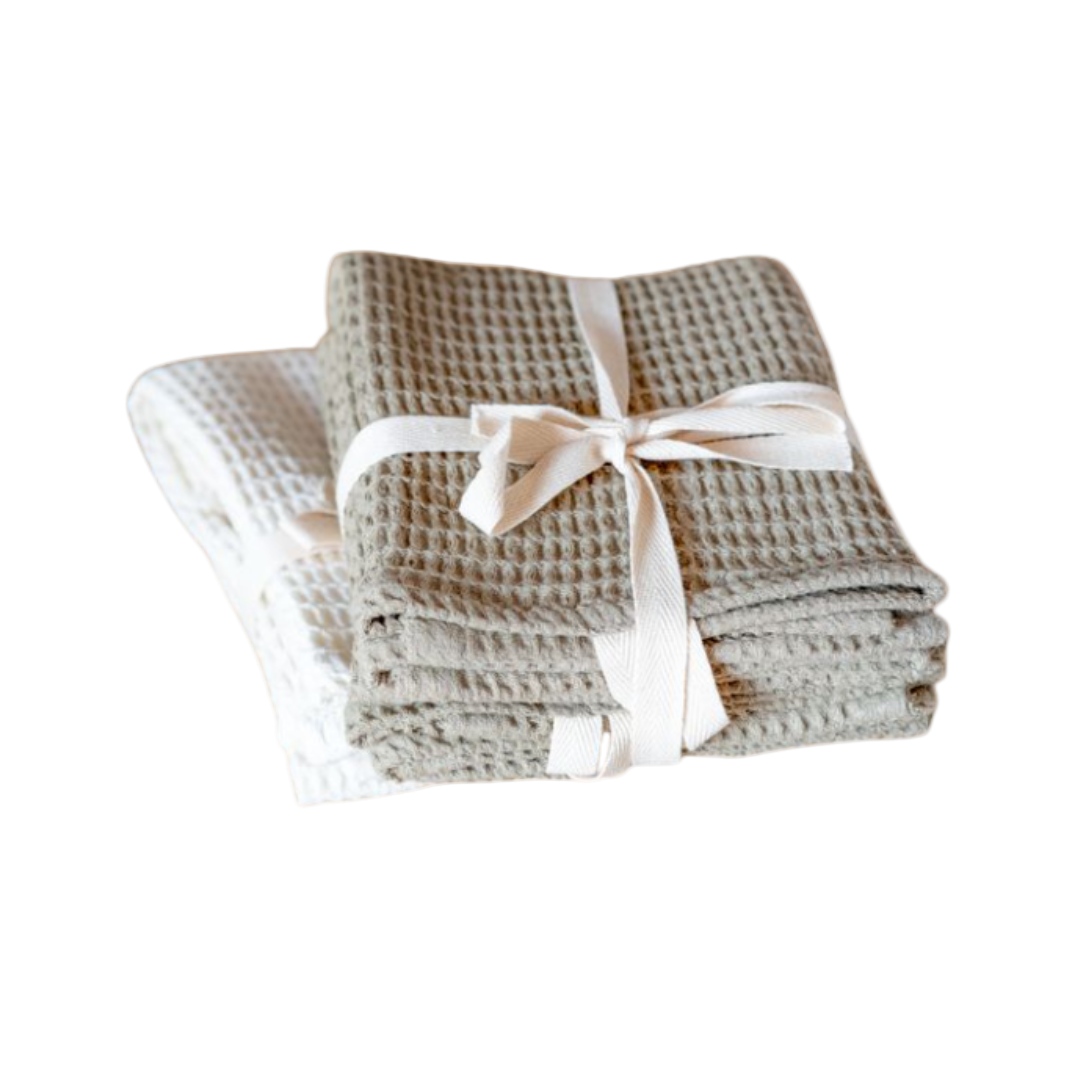 Waffle Hand Towel Olive & White Set | By Luxe B Co.