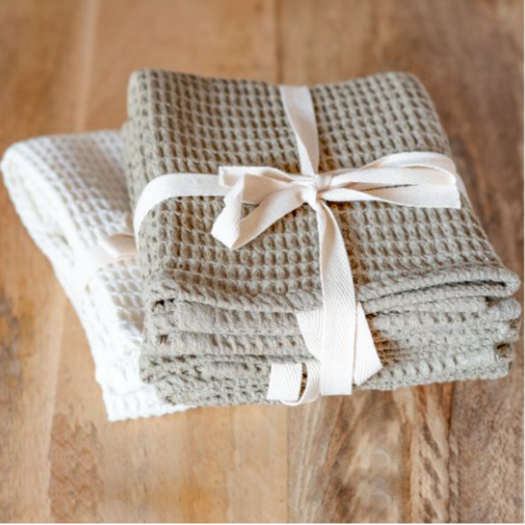 Waffle Hand Towel Olive & White Set | By Luxe B Co.