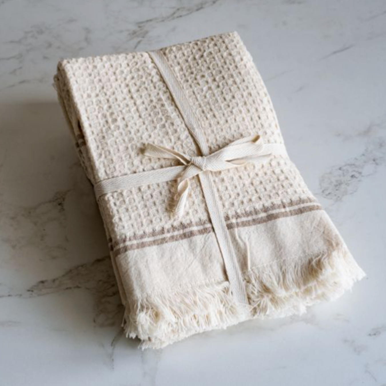 Waffle Beige Stripe Towel | By Luxe B Co.