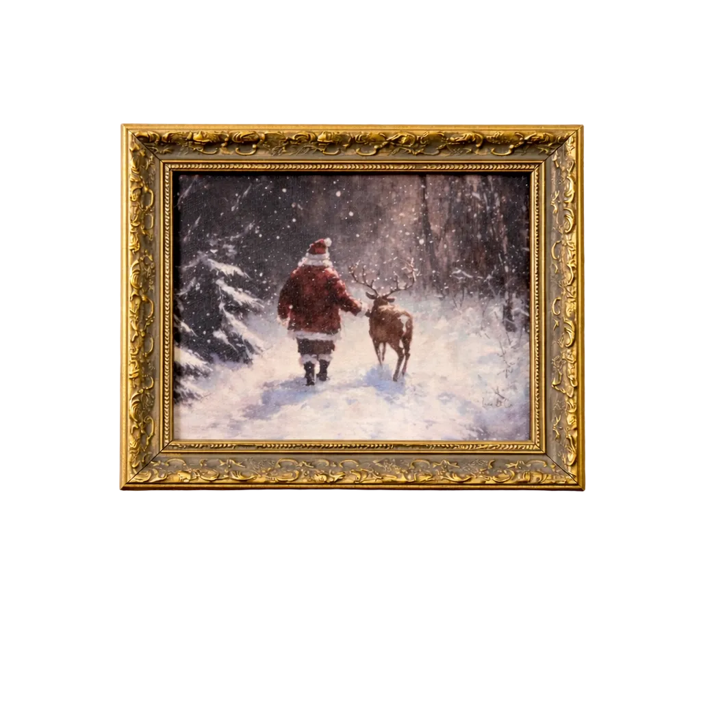 Antique-inspired framed art of Wandering Saint Nicholas with a gold leaf crown, by Luxe B Co, showcasing intricate framing and classical design.