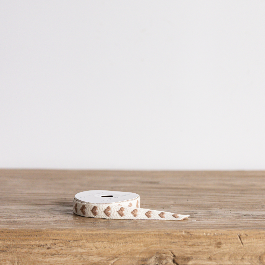 Warm Taupe Hearts Woven Ribbon | By Luxe B Co. 