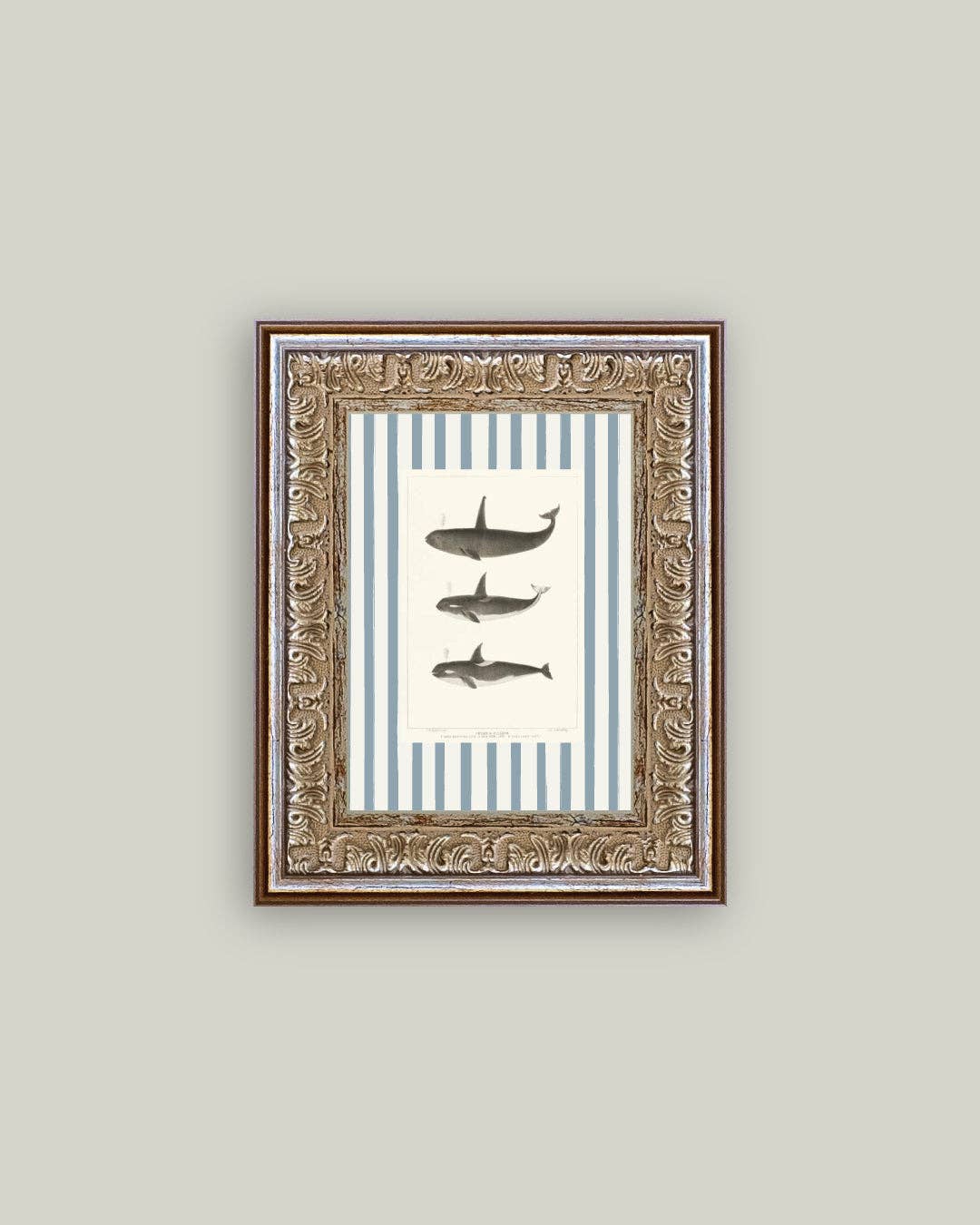 Whales on Stripes Framed Antique Inspired Art| By Luxe B Co. 