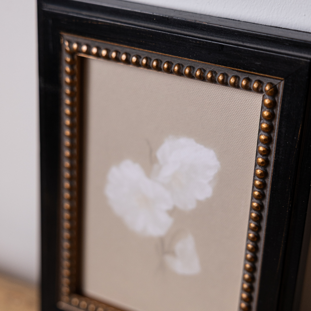 White Carnation | French Beaded Brass Inspired Framed Art By Luxe B Co. 