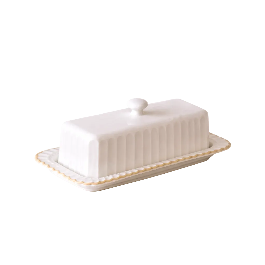 White Ceramic Striped Butter Dish | By Luxe B Co. 
